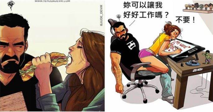 準備好墨鏡！藝術家用20張插畫描述「他與老婆的甜膩日常」！