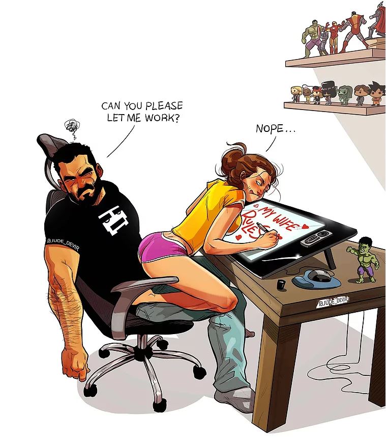 準備好墨鏡！藝術家用20張插畫描述「他與老婆的甜膩日常」！