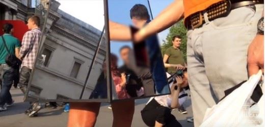 美女將上身套箱子中，任路人摸下一幕讓人臉紅！