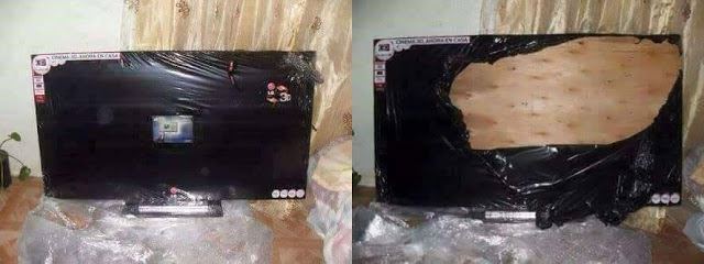 她在臉書上買了一台55吋LCD電視，拆封的瞬間發現竟然是…「只能當桌子」了！ 