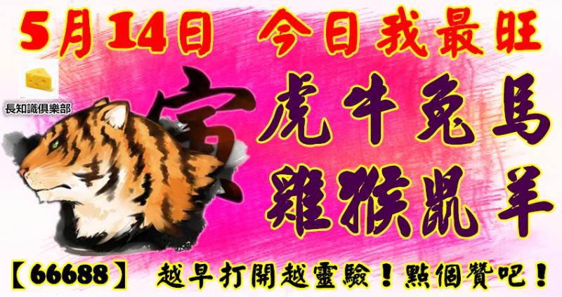 5月14日，今日我最旺！虎牛兔馬雞猴鼠羊！【66688】 越早打開越靈驗！點個贊吧！ 