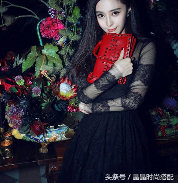 巴黎時裝周范冰冰黑色蕾絲禮服裙，誘惑可人