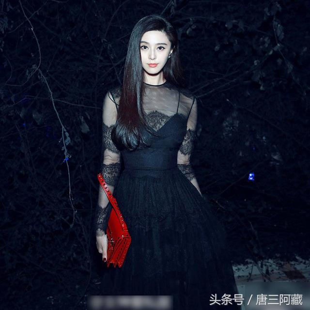 巴黎時裝周范冰冰黑色蕾絲禮服裙，誘惑可人