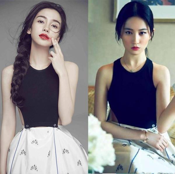 Angelababy竟然和劉亦菲撞衫7次，衣品相似效果卻不同！
