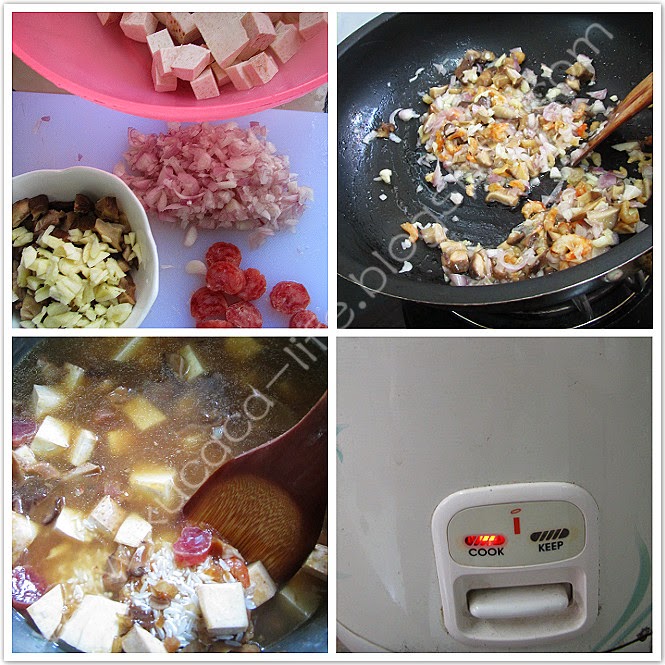 芋頭飯 簡易做法~統統材料炒香後，倒入電飯鍋『一鍋熟』就好了!!!