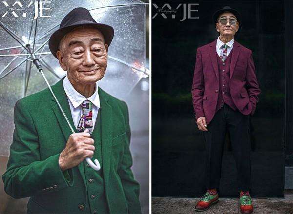 一時好玩讓85歲阿公穿上潮服　沒想到「秒變英倫紳士」帥翻天
