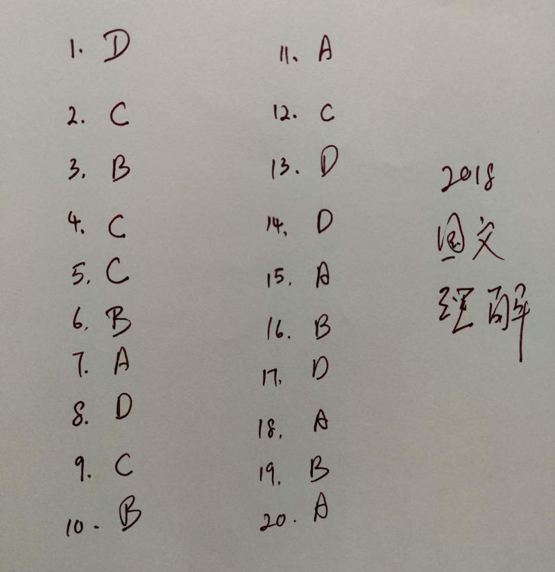 2018年UPSR各科試卷一（選擇題）答案