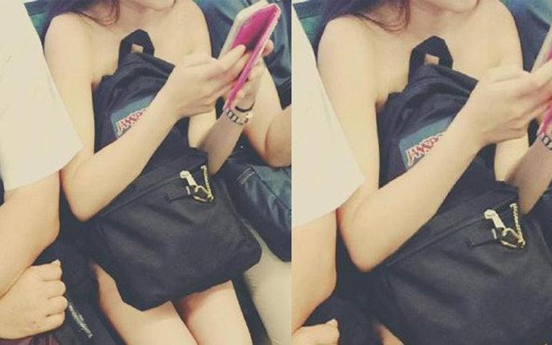 這是有穿還沒穿搭捷運時猛然撞見一絲不掛正妹，背包遮羞讓網友們都。。。。
