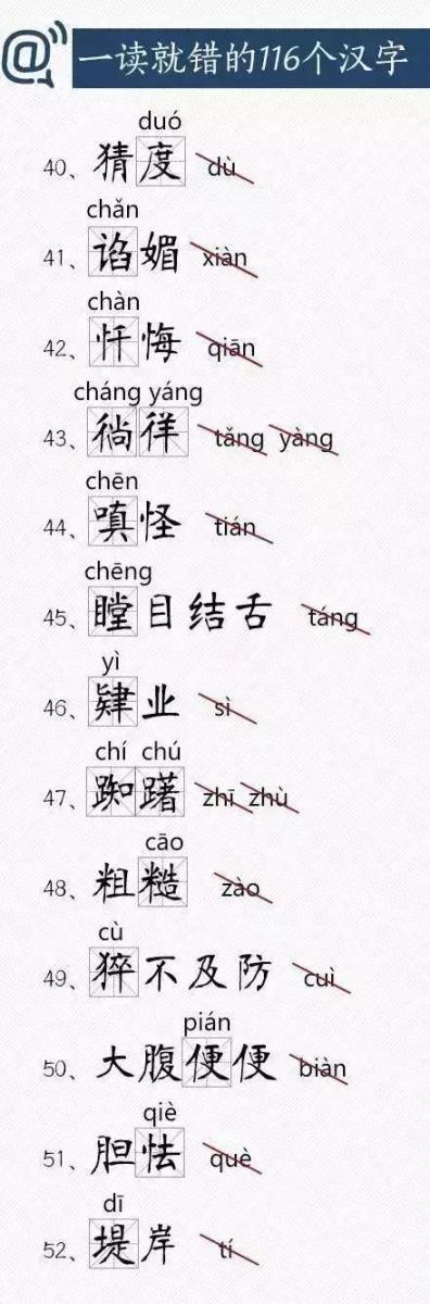 一讀就錯的116個漢字，來挑戰下你能讀對多少？
