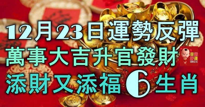 12月23日起運勢反彈，萬事大吉，升官發財，添財又添福的6大生肖！