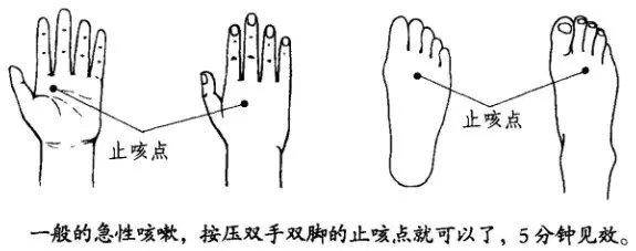 止咳點在手及腳上都有，只要按的對，5分鐘見效。