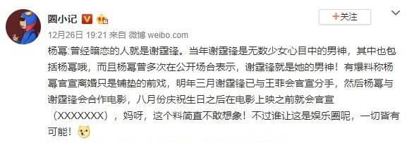 楊冪離婚只是前戲？驚傳明年將公布「與謝霆鋒新戀情」！網友怒：這小說寫的不錯！