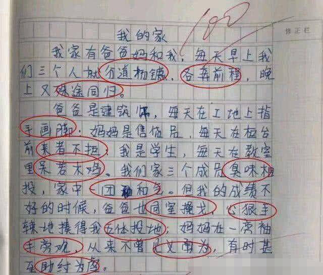 「爆笑」小學生滿分作文《我的家》走紅，連用十多個成語，老師都給跪了：算你狠，100分拿去！