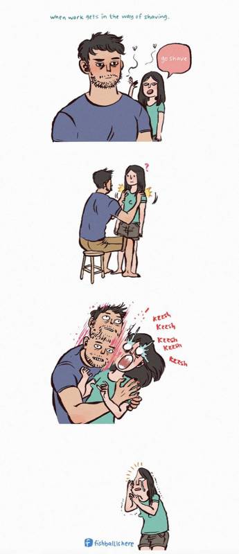19張證明「越欠揍反而越甜蜜」的情侶插畫第2張男友的鬍子就該這樣刮!!