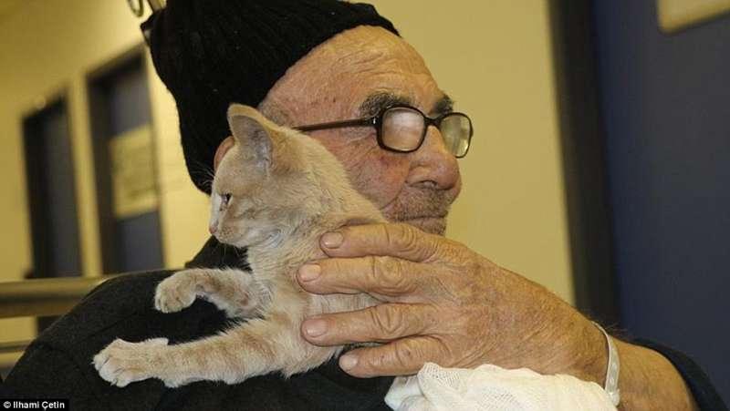 「你沒事就好了...」83歲老爺爺房子被燒掉，強忍著眼角淚水在火場找到貓咪立馬淚崩緊抱...超催淚