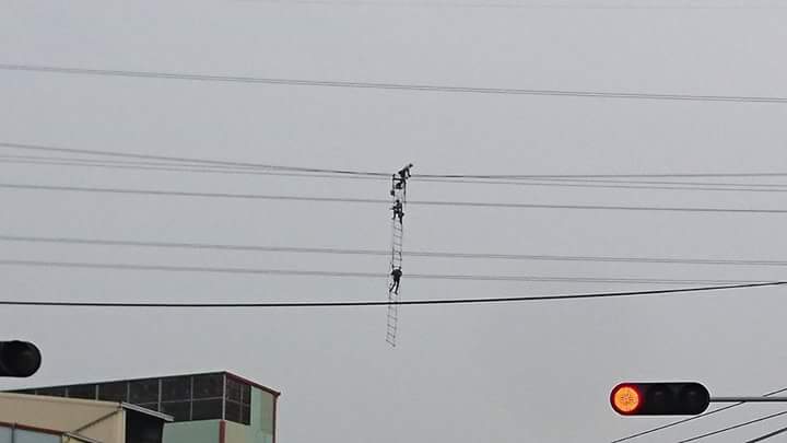 網友以為「電線上勾到甚麼東西」嚇得馬上報警，走近一看才發現全是「活生生的人」啊！