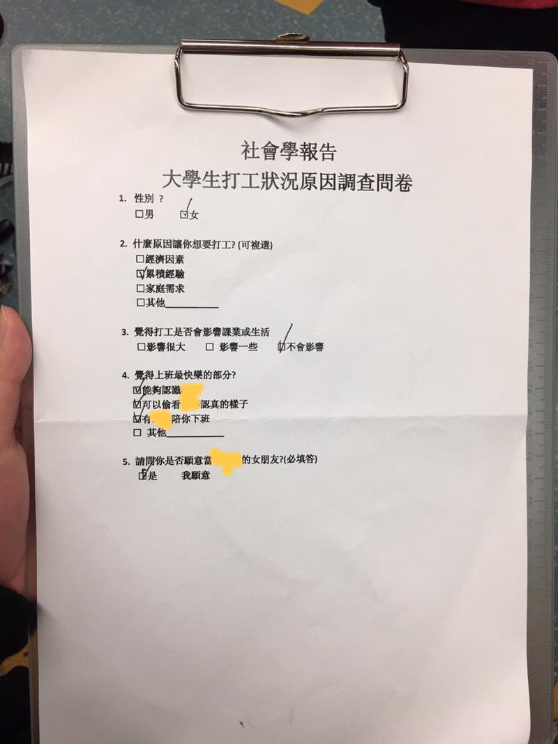 女孩等曖昧男下班「遇到要求填問卷」　一勾到第5題…瞬間閃光GET 