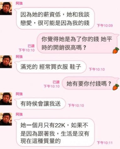22k正妹女友應是「看上我的錢」！他自爆薪水讓網友全都in了