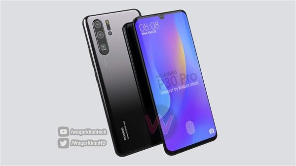 華為P30 Pro最新渲染圖曝光：6.4寸2K曲屏、方形鏡頭搶眼