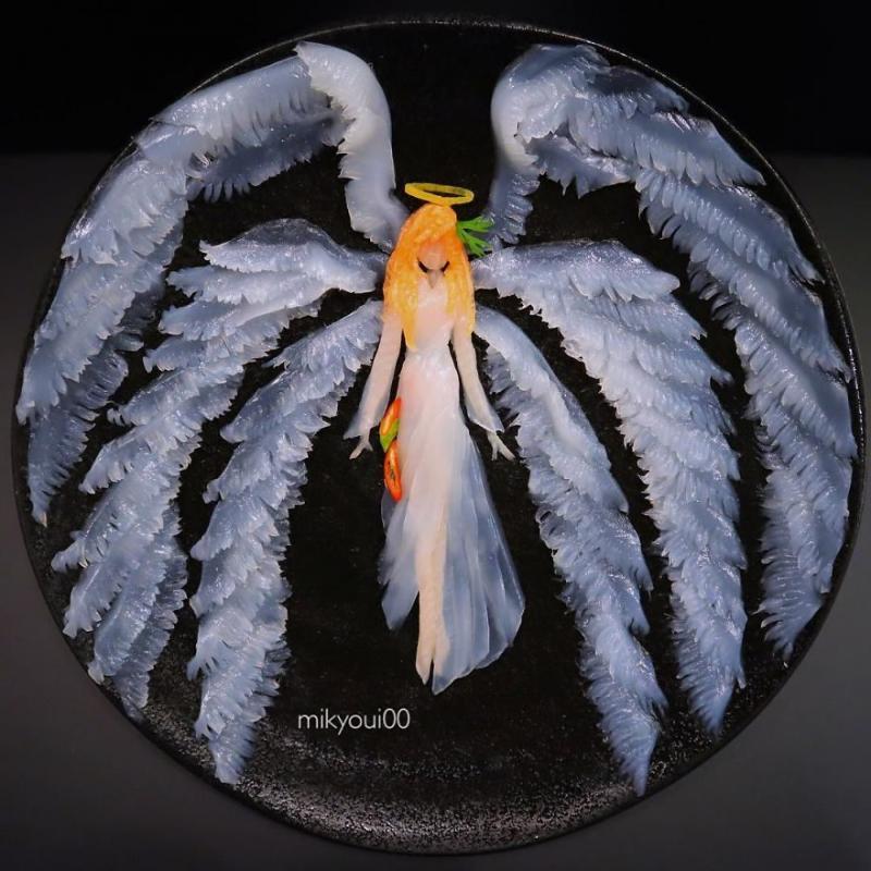廚師把生魚片變成夢幻畫作！《小美人魚》「光澤鮭魚長髮」讓人又餓又捨不得吃啊