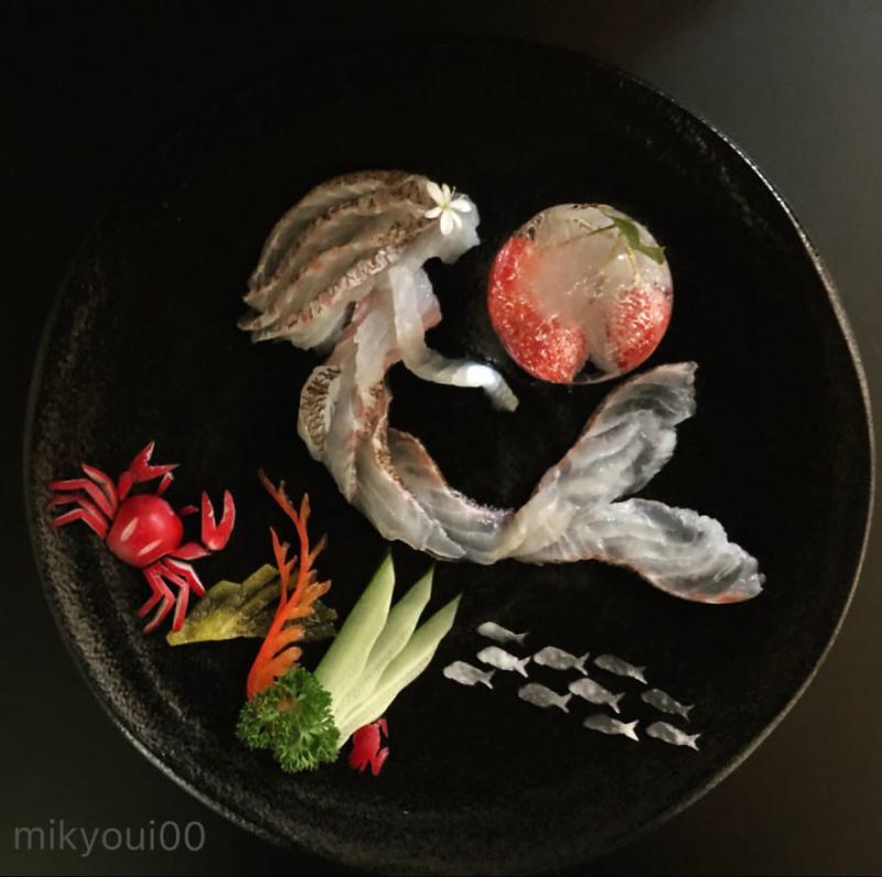 廚師把生魚片變成夢幻畫作！《小美人魚》「光澤鮭魚長髮」讓人又餓又捨不得吃啊
