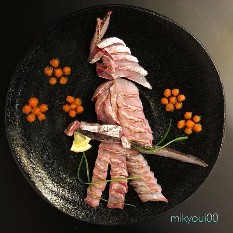 廚師把生魚片變成夢幻畫作！《小美人魚》「光澤鮭魚長髮」讓人又餓又捨不得吃啊