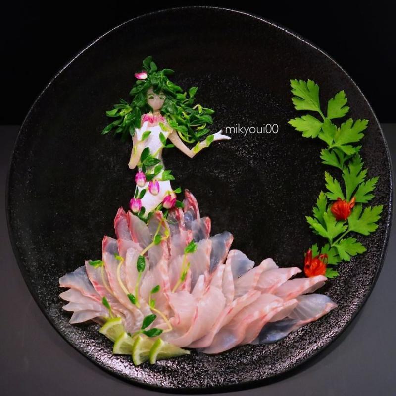 廚師把生魚片變成夢幻畫作！《小美人魚》「光澤鮭魚長髮」讓人又餓又捨不得吃啊