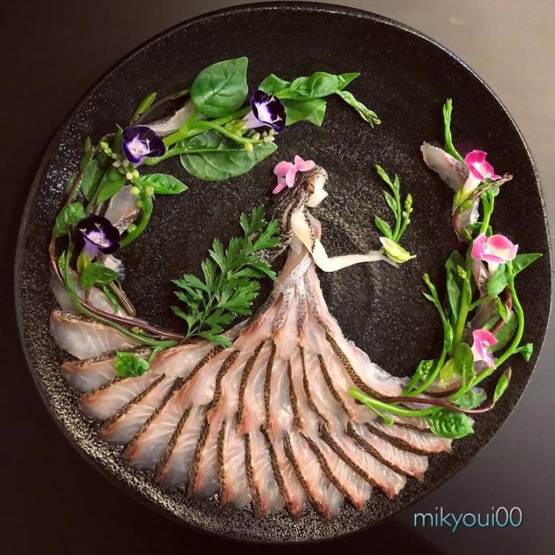 廚師把生魚片變成夢幻畫作！《小美人魚》「光澤鮭魚長髮」讓人又餓又捨不得吃啊