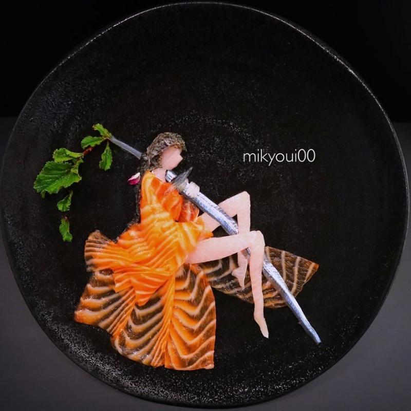 廚師把生魚片變成夢幻畫作！《小美人魚》「光澤鮭魚長髮」讓人又餓又捨不得吃啊