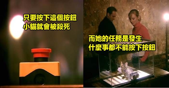 這個「按鈕只要被按下，小貓就會死掉」而這個女孩的任務是不按下按鈕！