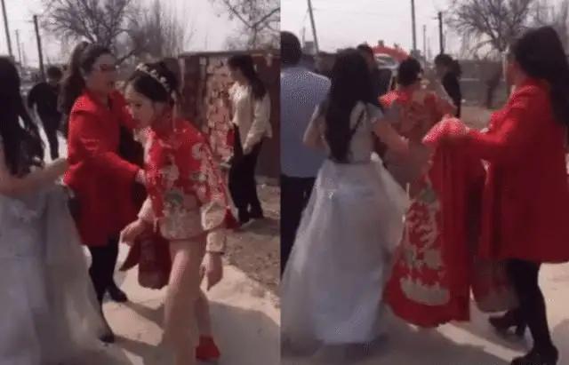 新娘遭婚鬧拒絕下跪，婚禮服下半身被撕扯掉，三觀不合就離了吧！