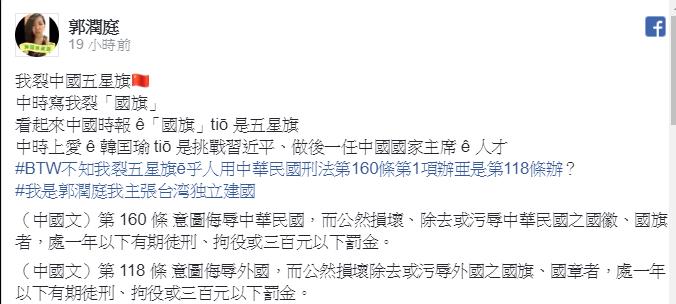 台獨女神崩壞？先譏笑殉職飛官又撕國旗「嗆言論自由」...證據曝光被起底：臉超腫