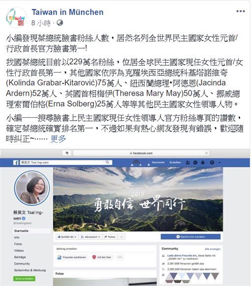 全球女性領導人臉書粉絲第一 竟是她
