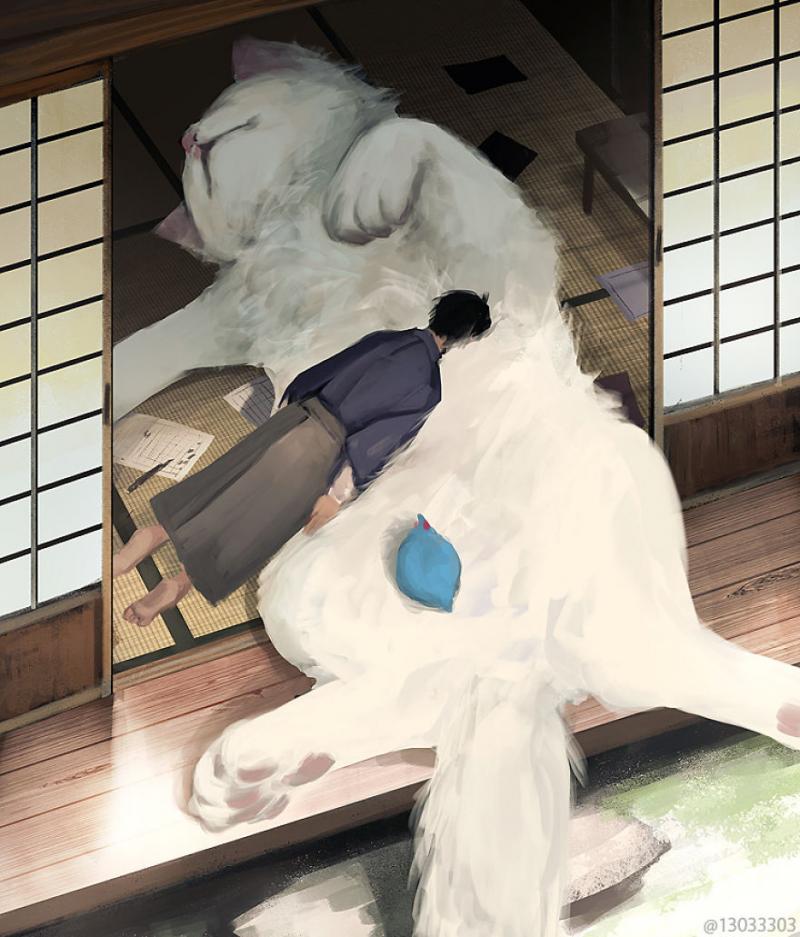 大隻版一樣可以萌！　30個「巨大化動物插圖」躺肚肚超療癒❤  