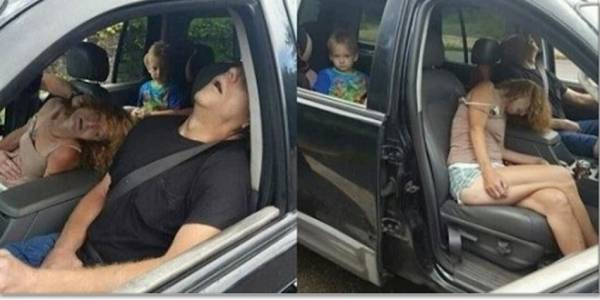 爸爸媽媽開車載四歲兒子，「開到一半暈了」！讓員警都忍不住把照片PO上來！
