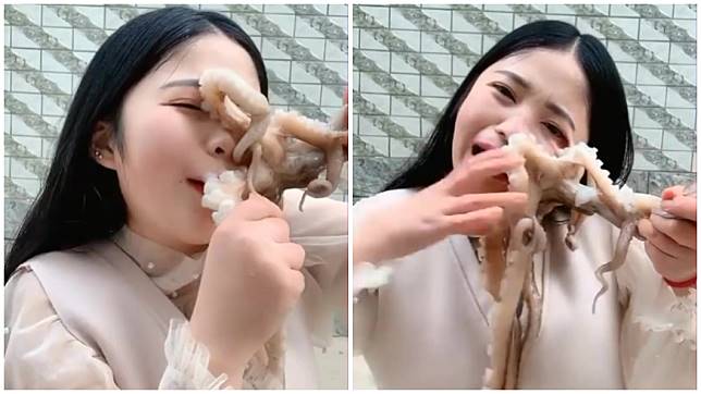 生吞章魚遭逆襲！扒臉吸到變形　女主播噴血飆淚