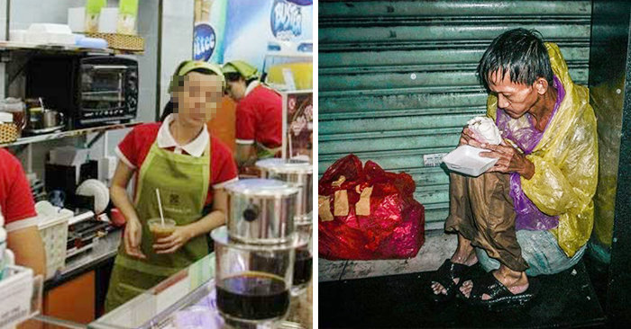 流浪老人進快餐店避雨，被服務員斥責趕出店外，客人看不下去請老闆出來，沒想到老闆看到老人竟連忙下跪！﻿