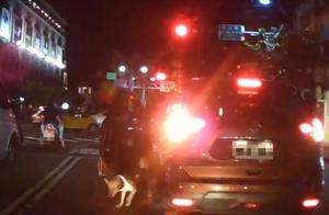 狠心主人在路中間停車，將狗狗推下車就走，只留狗狗在路上追車