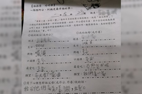 小孩真的不會說謊！天真孫寫作業「爆出阿公大八卦」，加碼爆料「阿公最大心願」網笑：直接把阿公賣光光了啦XDD