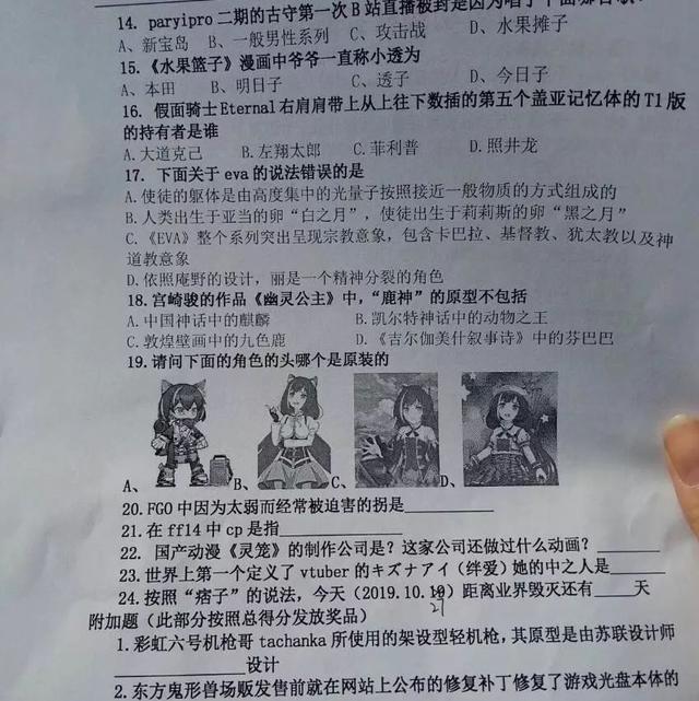 純度過高的動漫社入社考試卷，全答對的真的就是重度宅了