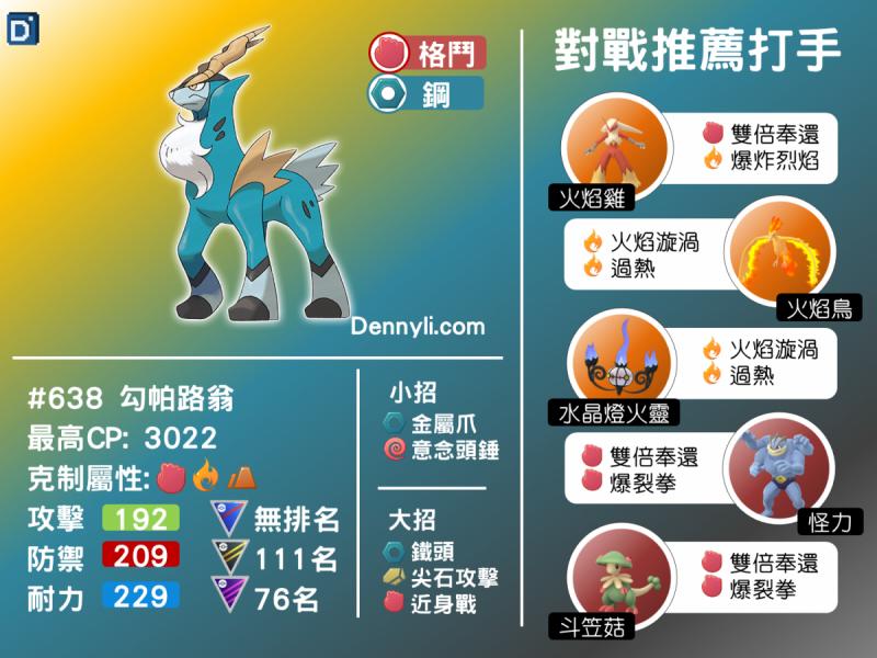 【PokemonGO】第五世代聖劍士降臨，勾帕路翁整體實力普通 ！