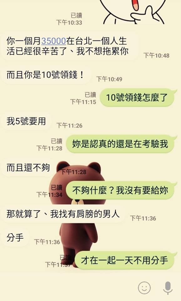 女友超勢利眼，交往第一天被嫌35K太少不夠用，他秒回「沒有要給你」...網跪：超煞氣a宣言！