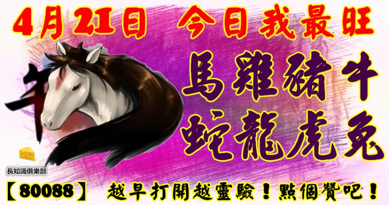 4月21日，今日我最旺！馬雞豬牛蛇龍虎兔！【80088】 越早打開越靈驗！點個贊吧